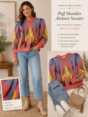 Crosby by Mollie Burch Puff Shoulder Abstract Sweater XS